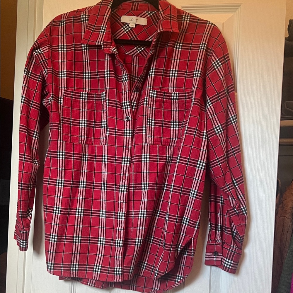 LOFT Red and Black Plaid Shirt